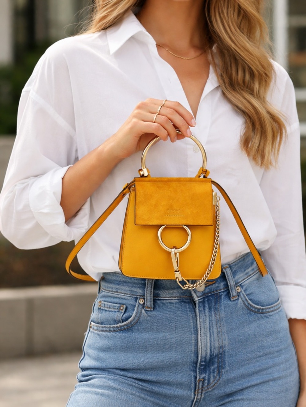 Chloé Mini Faye Bracelet Bag – Yellow Leather & Suede | Gold Hardware w/ COA - Picture 3 of 8